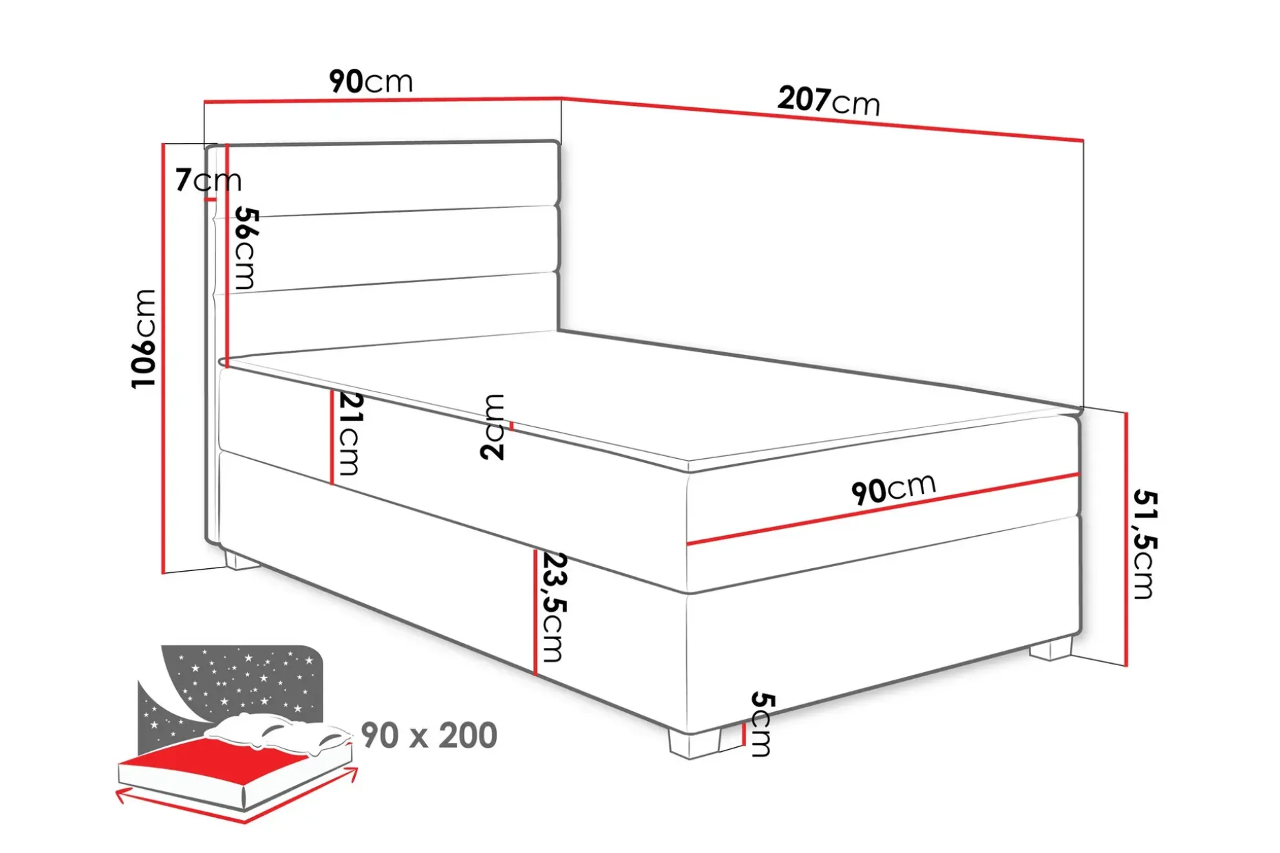 Frodsham Sengepakke Oppbevaringsseng 90x200 cm