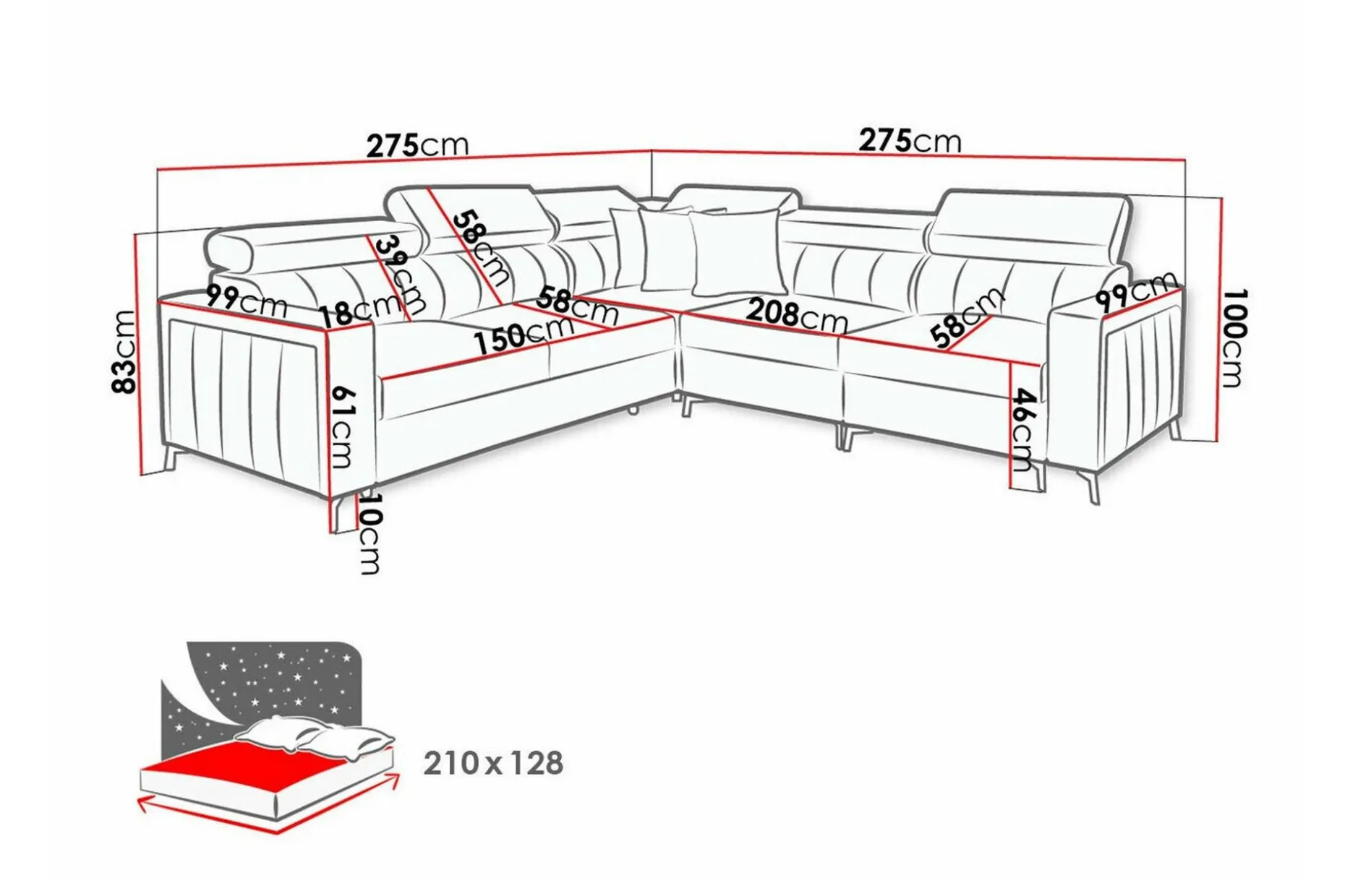 Galbally 4-sits Hörnbäddsoffa beige