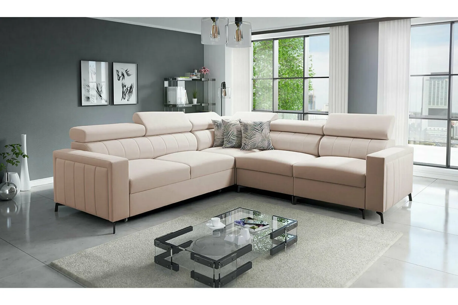 Galbally 4-sits Hörnbäddsoffa beige