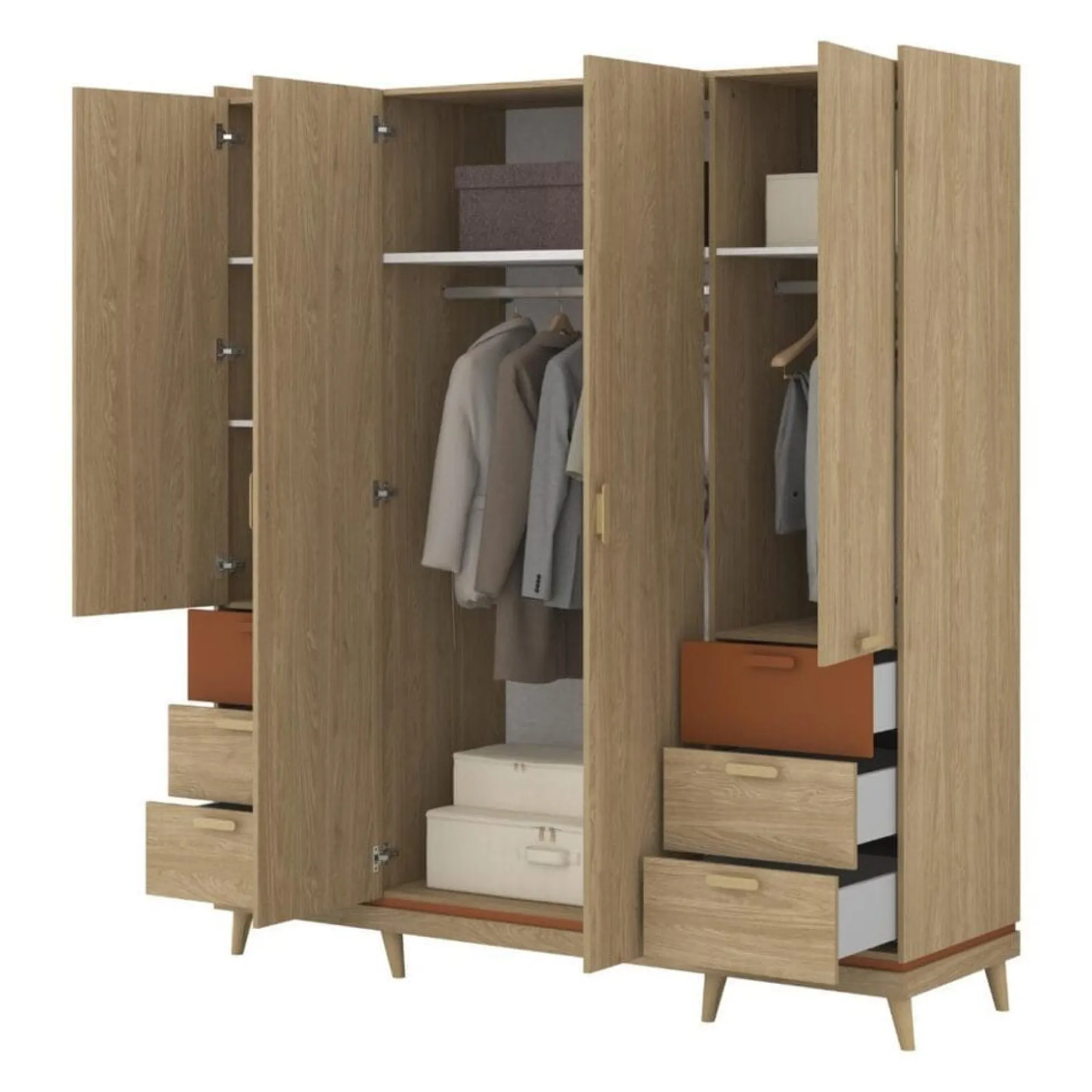 Garderobe Skandi 4 dører med 6 skuffer
