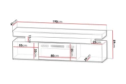 Glenndale TV benk med oppbevaring + LED kamin + Belysning 190 cm