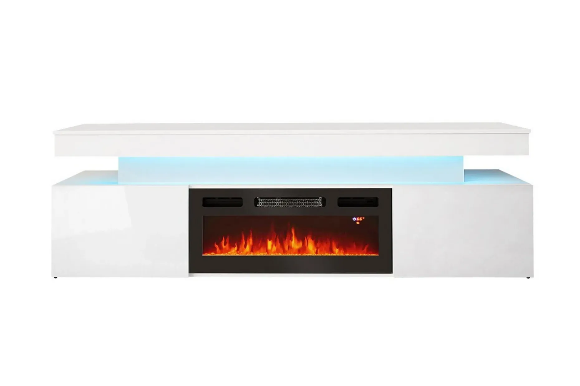 Glenndale TV benk med oppbevaring + LED kamin + Belysning 190 cm