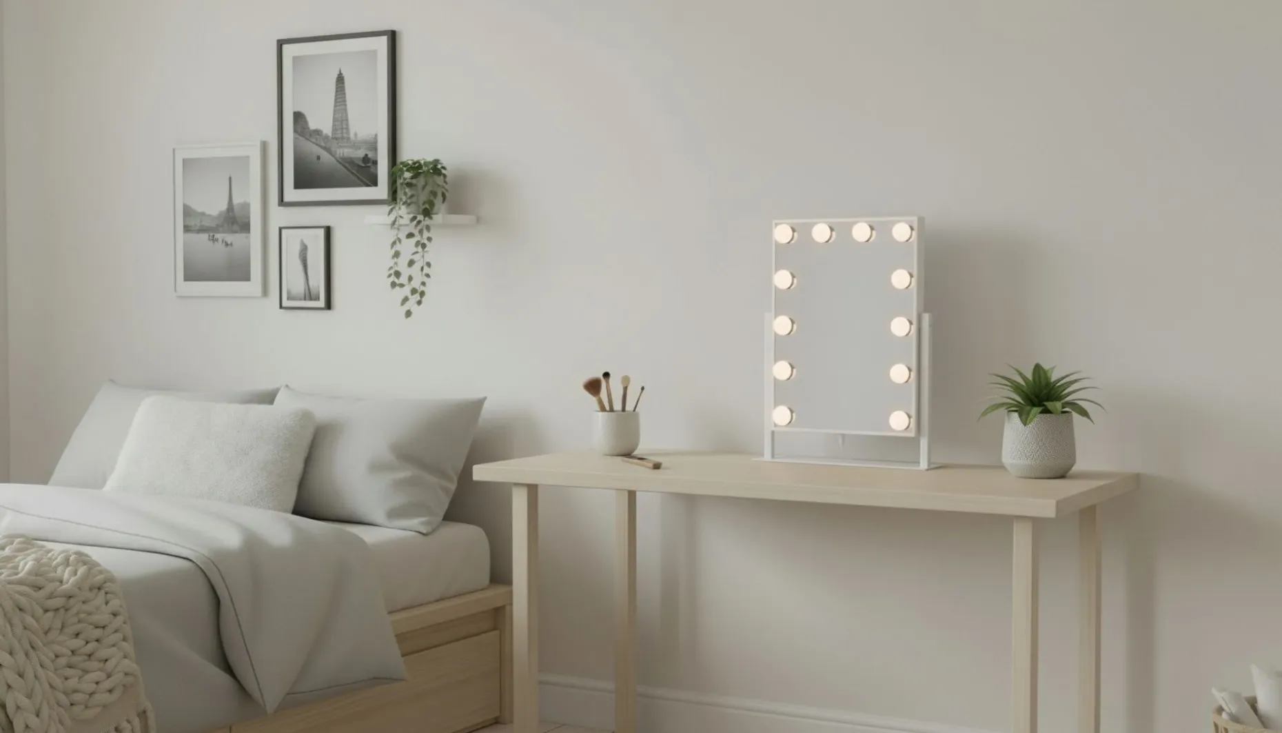 Glow Lille sminkespeil på fot 36,5 cm med LED belysning/lamper Holywood speil