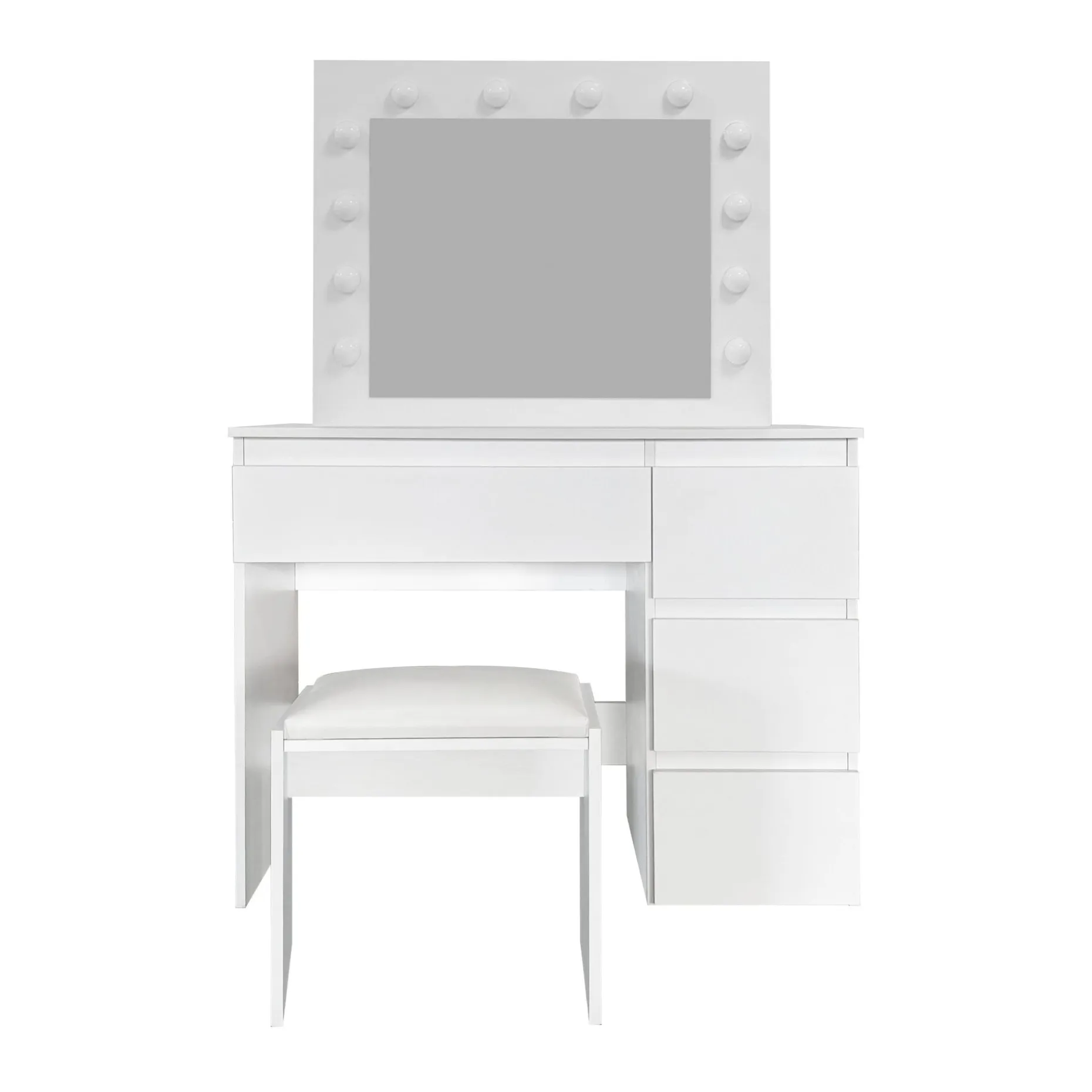 Glow Sminkebord 94 cm med speil skuffer og krakk - LED Belysning