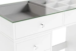 Glow Stort sminkebord med glassplate Oppbevaring med skuffer og rom 120 cm
