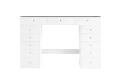 Glow Stort sminkebord med glassplate Oppbevaring med skuffer og rom 120 cm