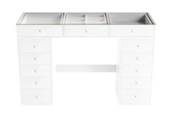 Glow Stort sminkebord med glassplate Oppbevaring med skuffer og rom 120 cm