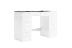 Glow Stort sminkebord med glassplate Oppbevaring med skuffer og rom 120 cm