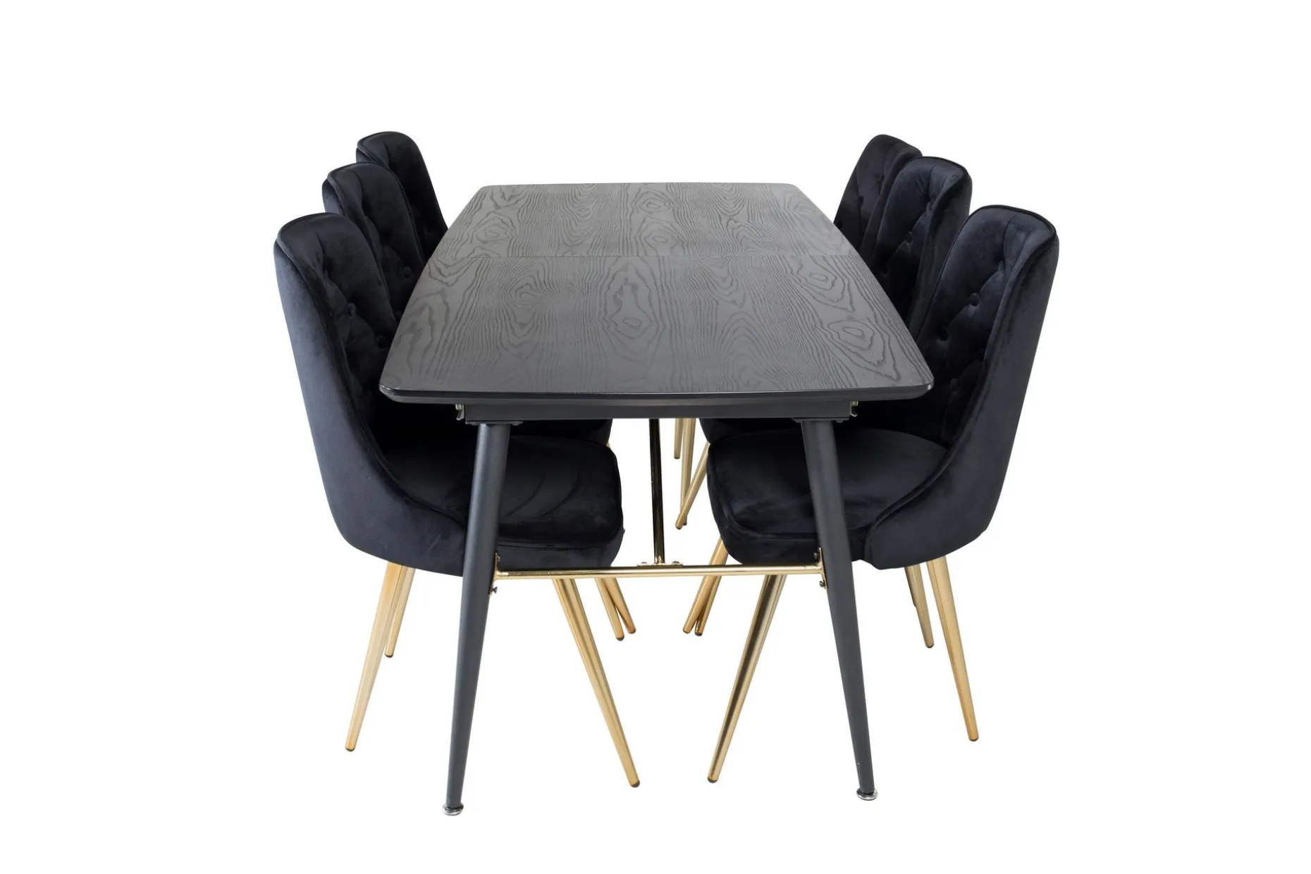 Gold Spisegruppe Forlengningsbar 180-220 cm Rektangulær med 6 Velvet Stoler