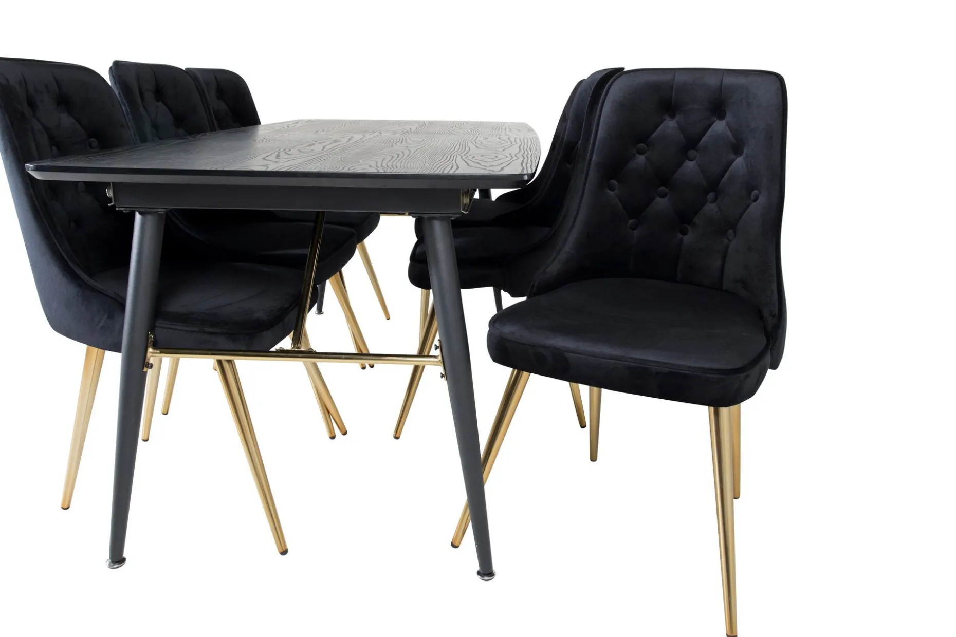 Gold Spisegruppe Forlengningsbar 180-220 cm Rektangulær med 6 Velvet Stoler