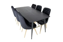 Gold Spisegruppe Forlengningsbar 180-220 cm Rektangulær med 6 Velvet Stoler