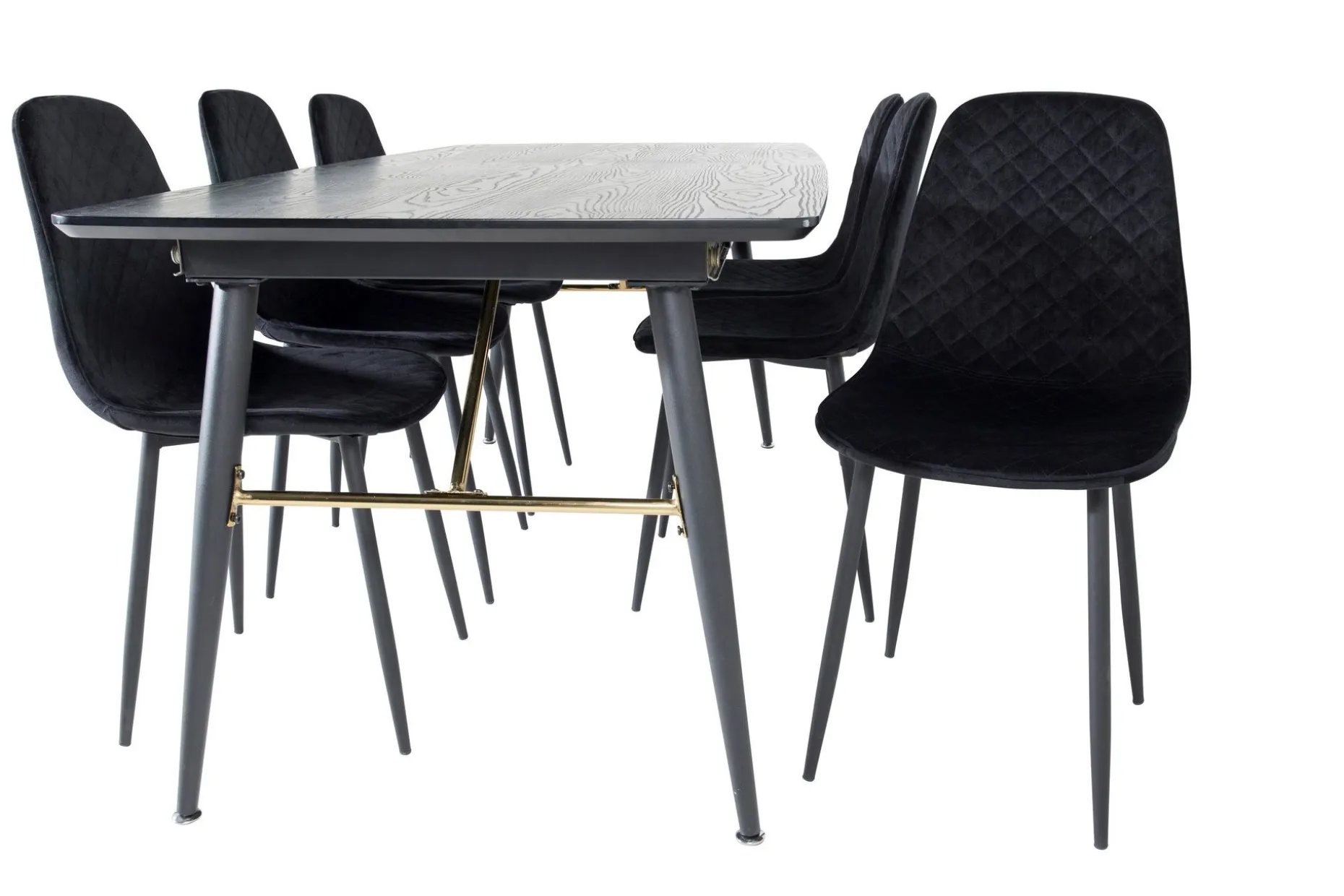 Gold Spisegruppe Forlengningsbar 180-220 cm Rektangulær med 6 Polar Stoler