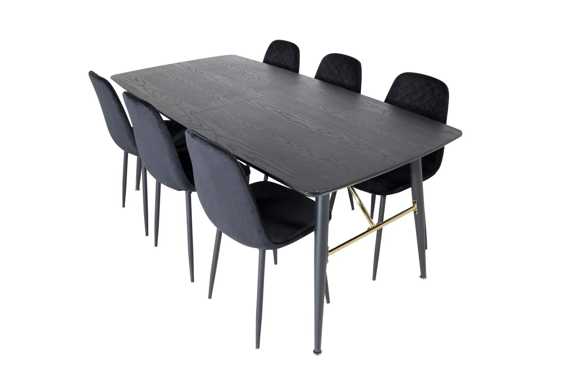 Gold Spisegruppe Forlengningsbar 180-220 cm Rektangulær med 6 Polar Stoler
