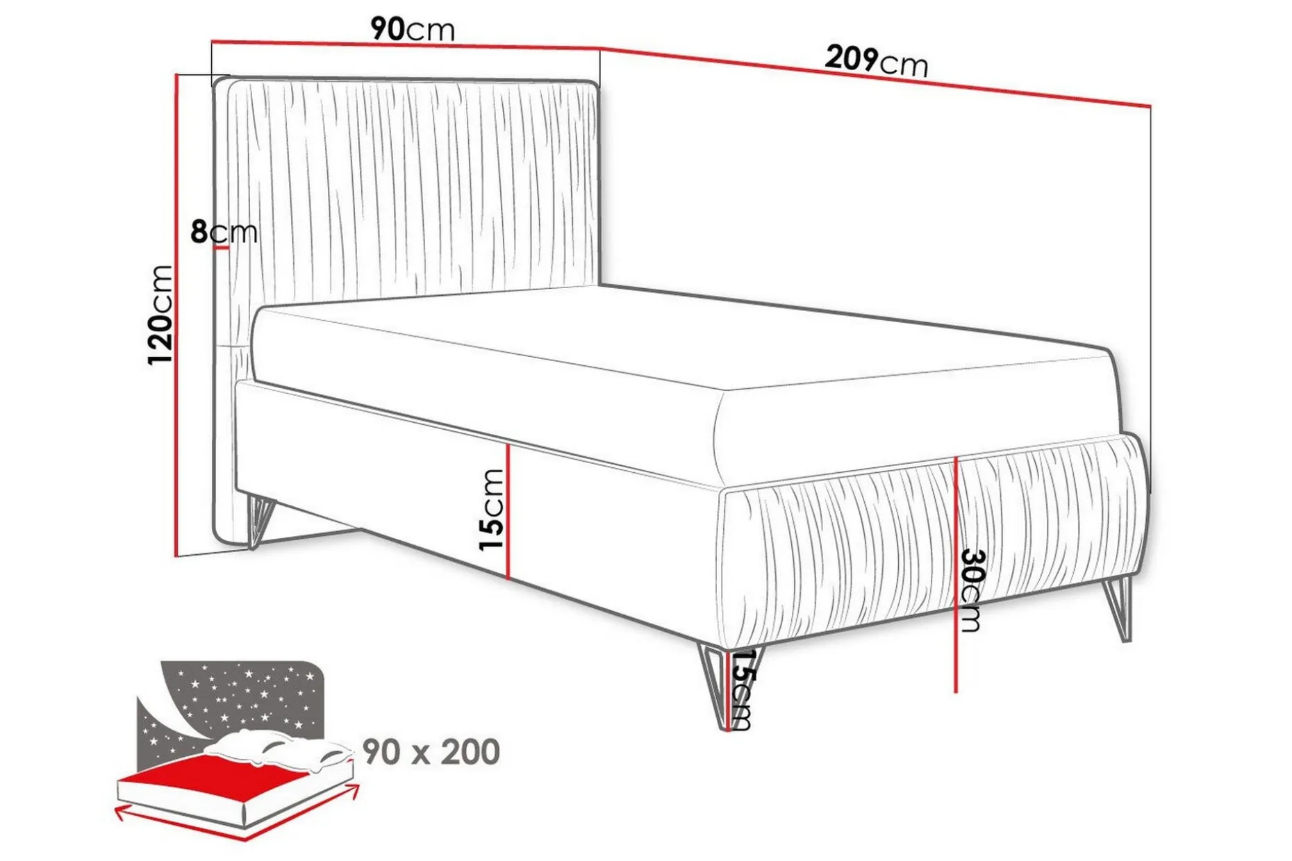 Gortin Rammeseng 90x200 cm