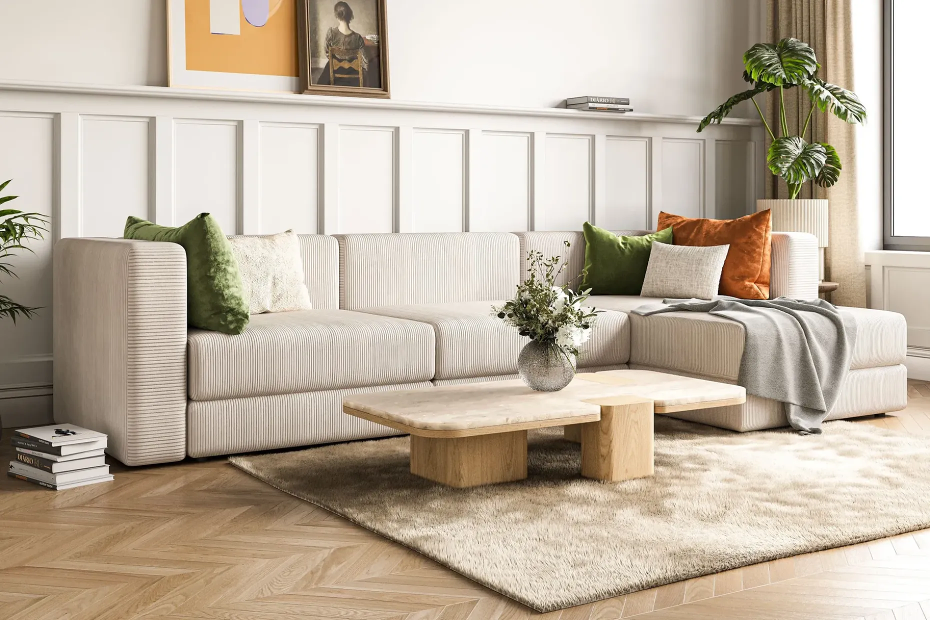 Hagblom 4-seters Divansofa med Oppbevaring Vendbar