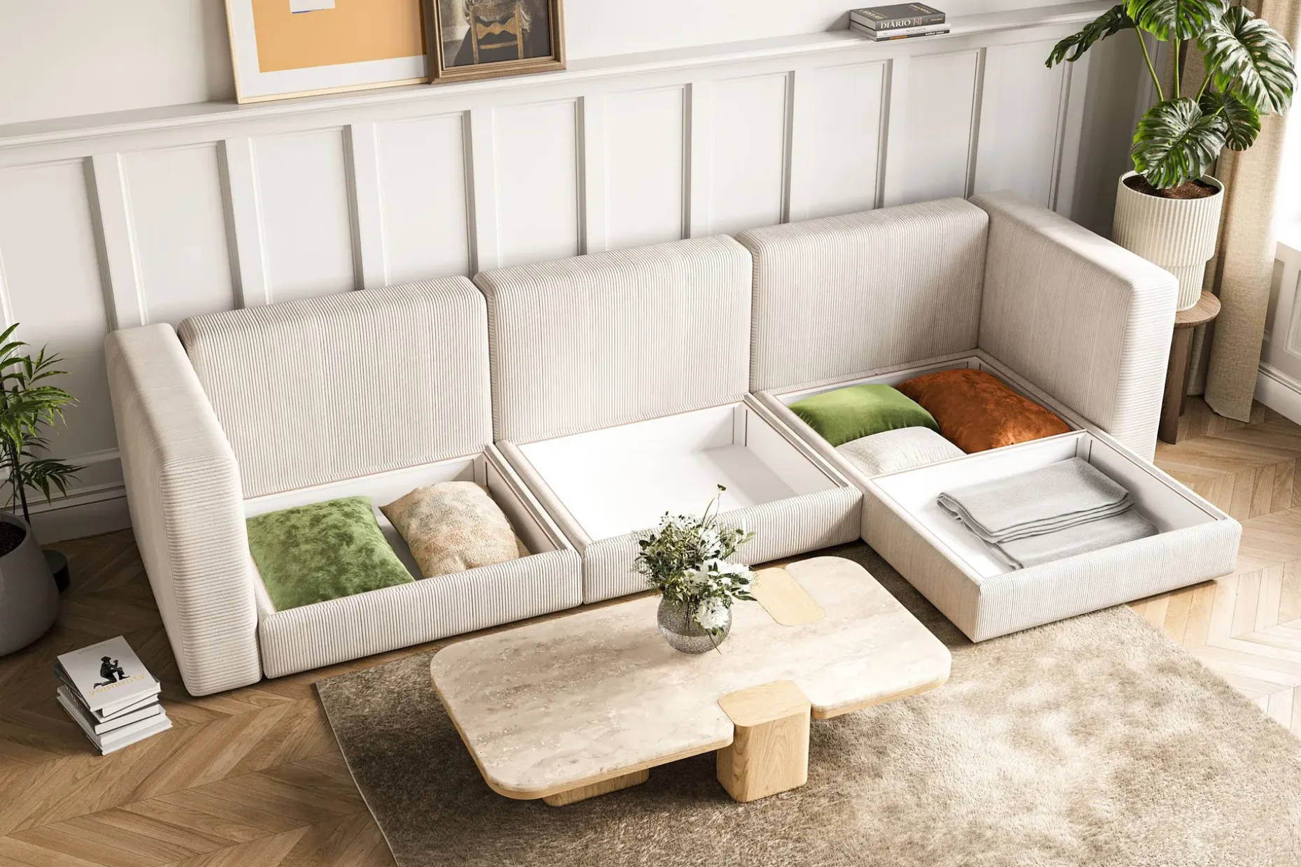 Hagblom 4-seters Divansofa med Oppbevaring Vendbar