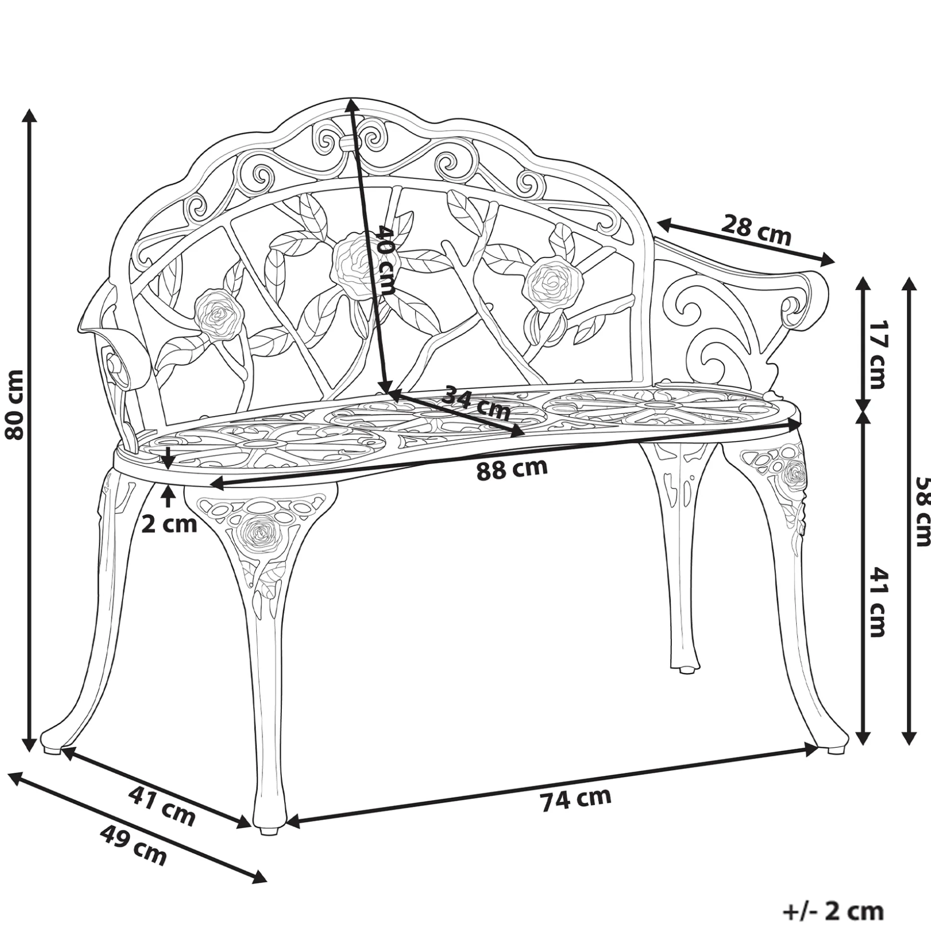 Hagebenk Piura 88 cm Aluminium