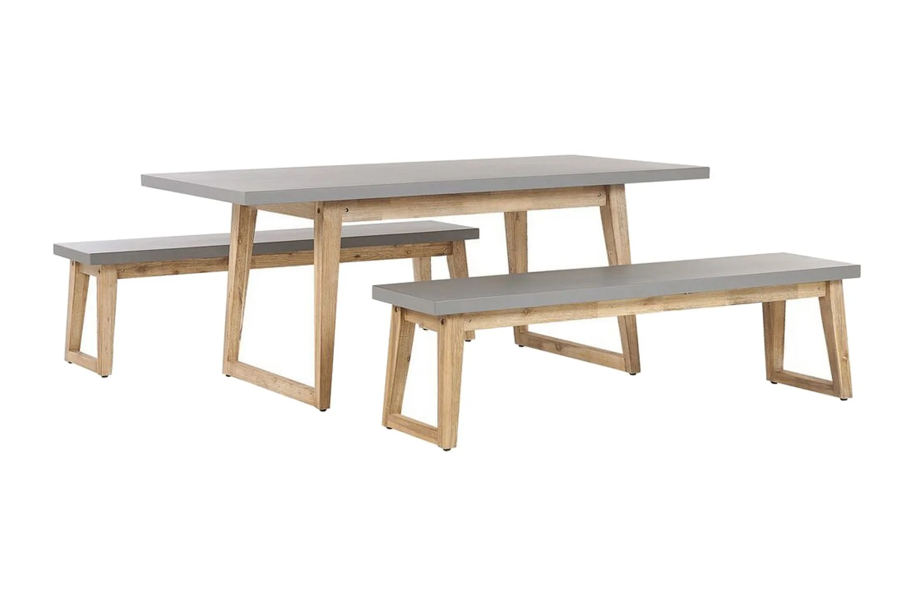 Hagemøbelsett av bord og 2 benker grå ORIA
