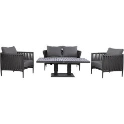 Hagemøbelsett HOME4YOU Bristol bord, sofa og 2 stoler grå