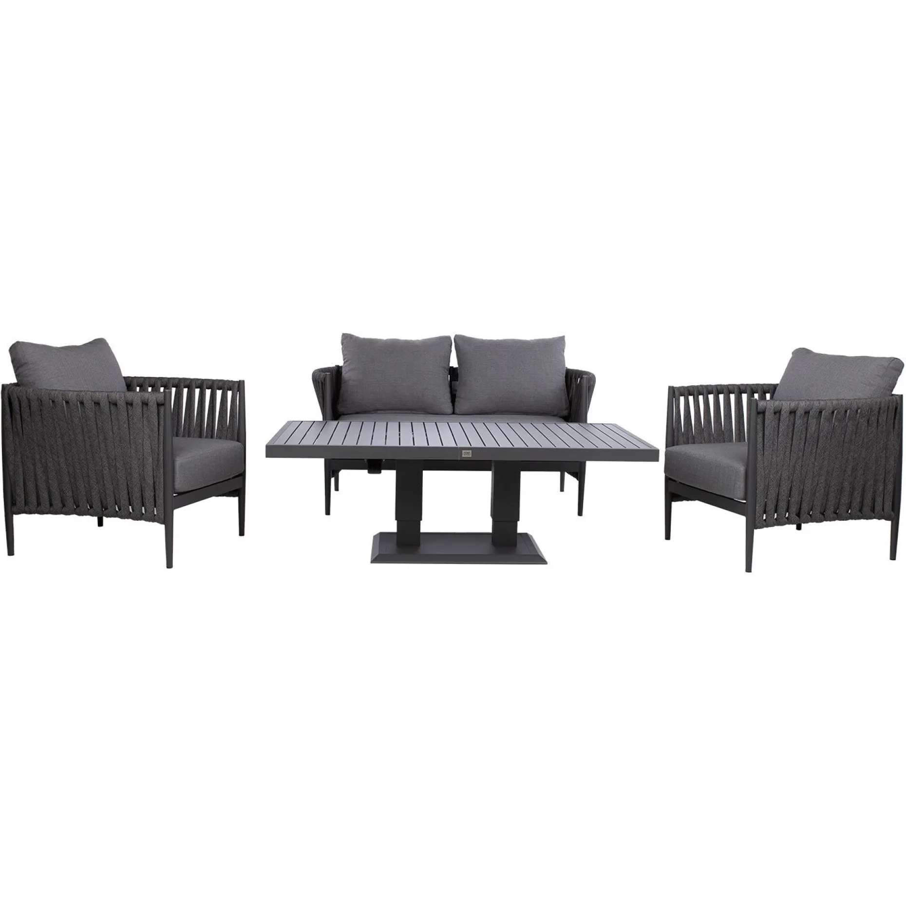 Hagemøbelsett HOME4YOU Bristol bord, sofa og 2 stoler grå