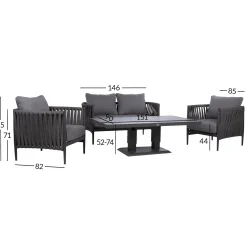 Hagemøbelsett HOME4YOU Bristol bord, sofa og 2 stoler grå