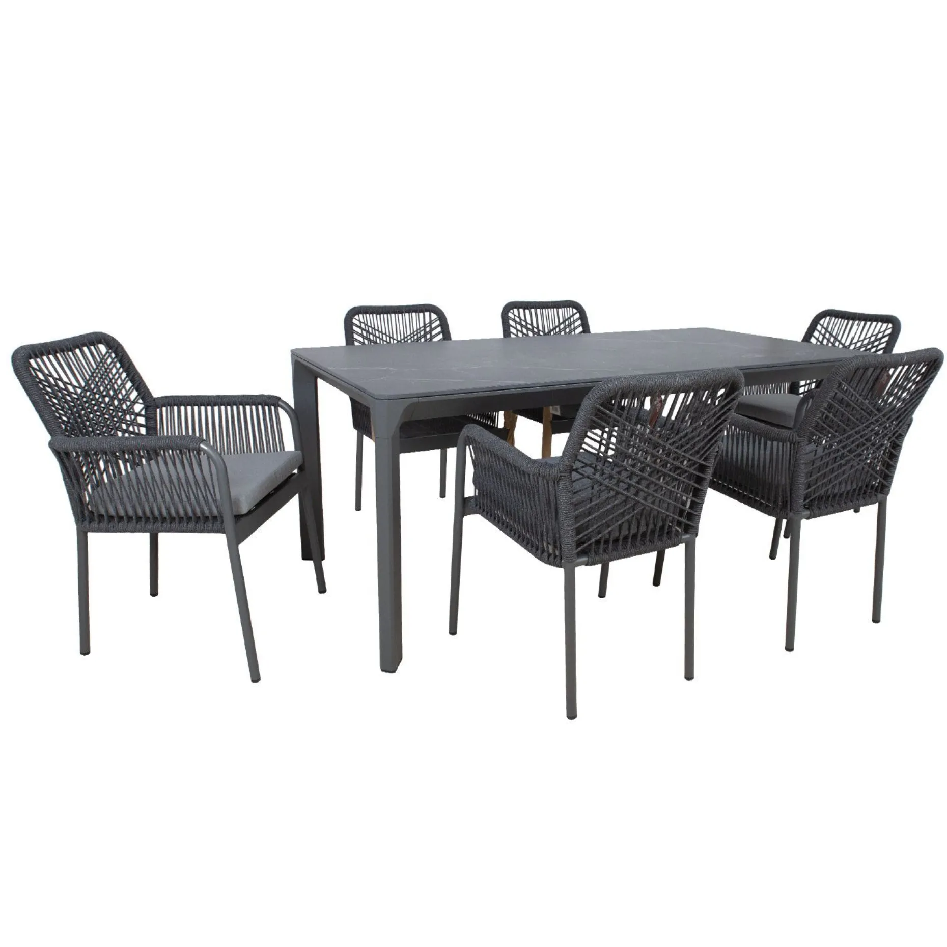 Hagemøbelsett HOME4YOU Carves bord og 6 kryssflettede stoler