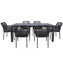 Hagemøbelsett HOME4YOU Carves bord og 6 kryssflettede stoler