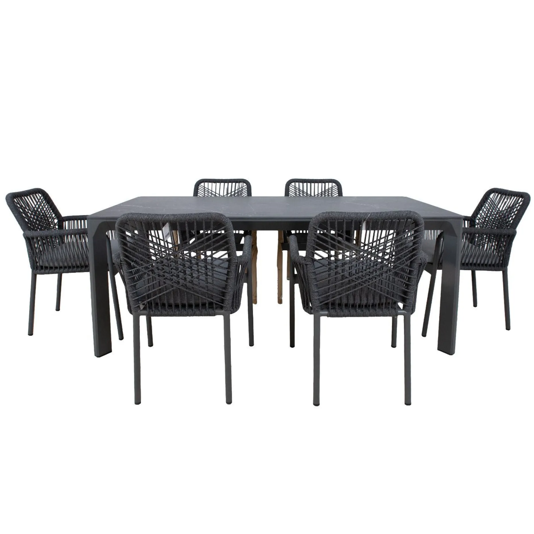 Hagemøbelsett HOME4YOU Carves bord og 6 kryssflettede stoler