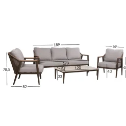 Hagemøbelsett HOME4YOU Delia bord, sofa og 2 stoler