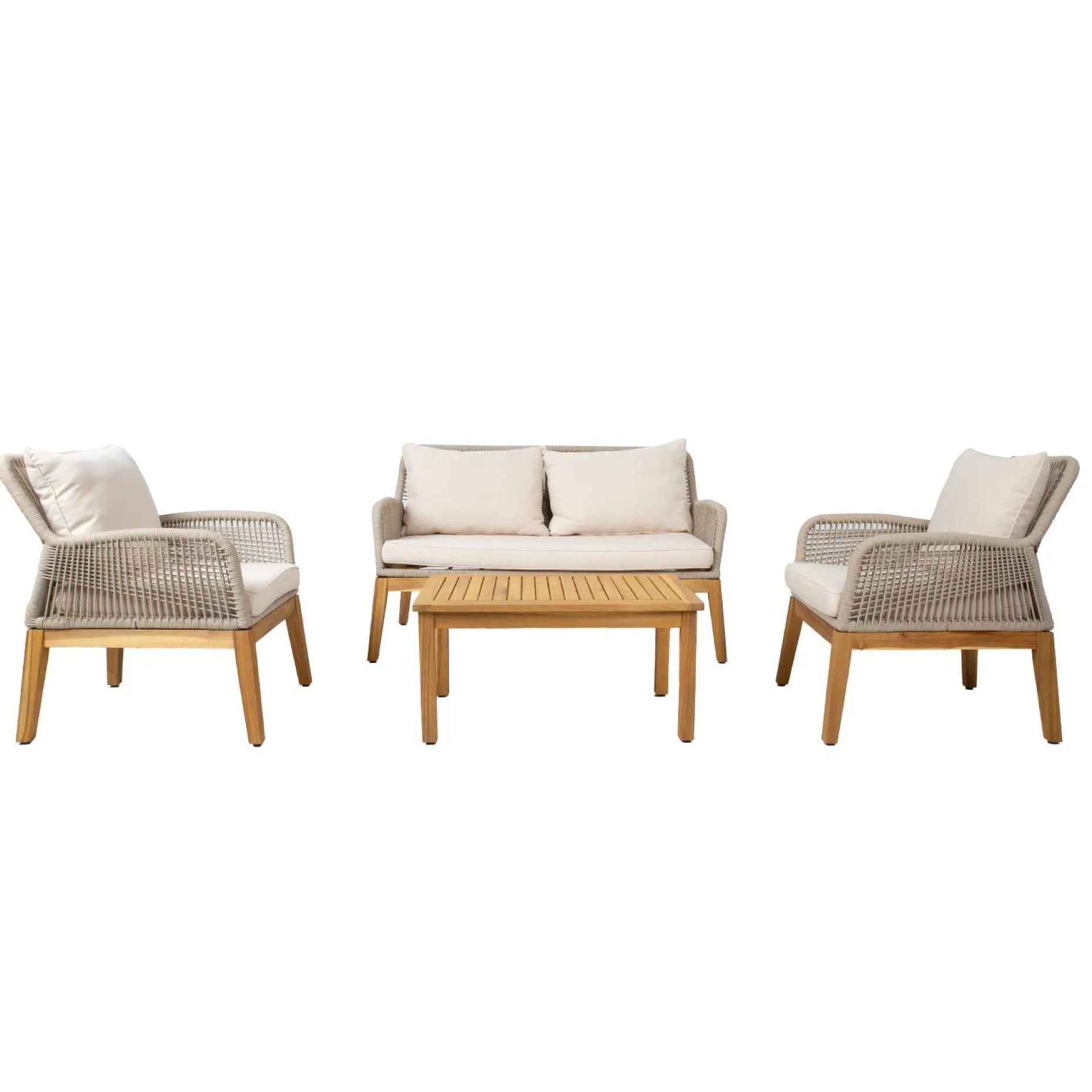 Hagemøbelsett HOME4YOU Florida bord, sofa og 2 lenestoler Beige