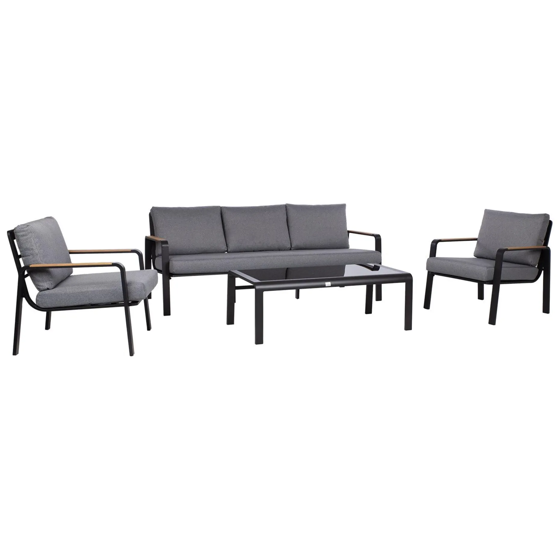 Hagemøbelsett HOME4YOU Lona bord, sofa og 2 stoler grå/svart