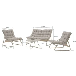 Hagemøbelsett HOME4YOU Samba bord, sofa og 2 stoler lysegrå