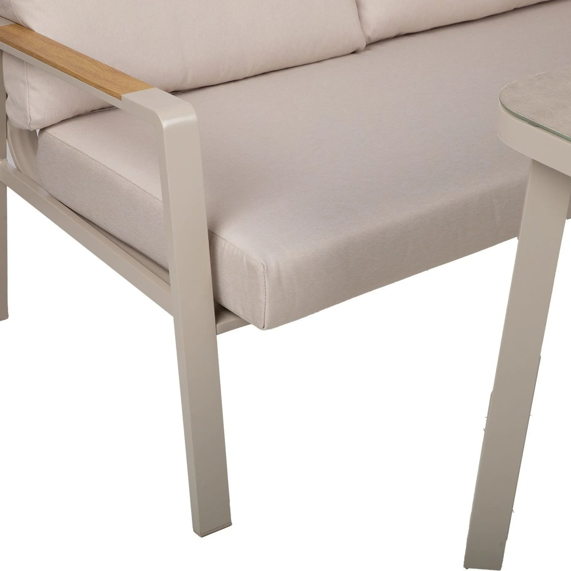 Hagemøbelsett HOME4YOU Upland bord og hjørnesofa beige