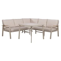 Hagemøbelsett HOME4YOU Upland bord og hjørnesofa beige