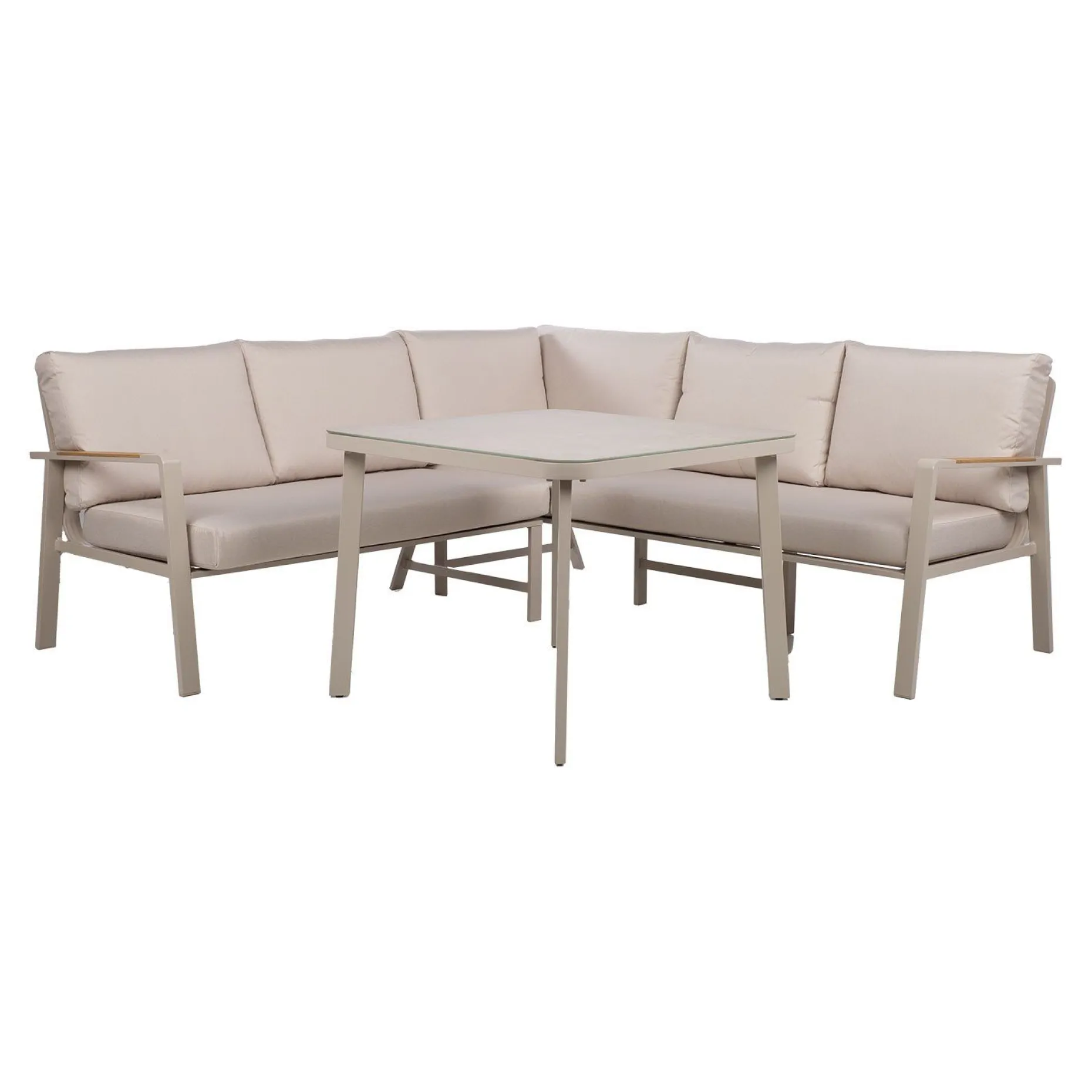 Hagemøbelsett HOME4YOU Upland bord og hjørnesofa beige