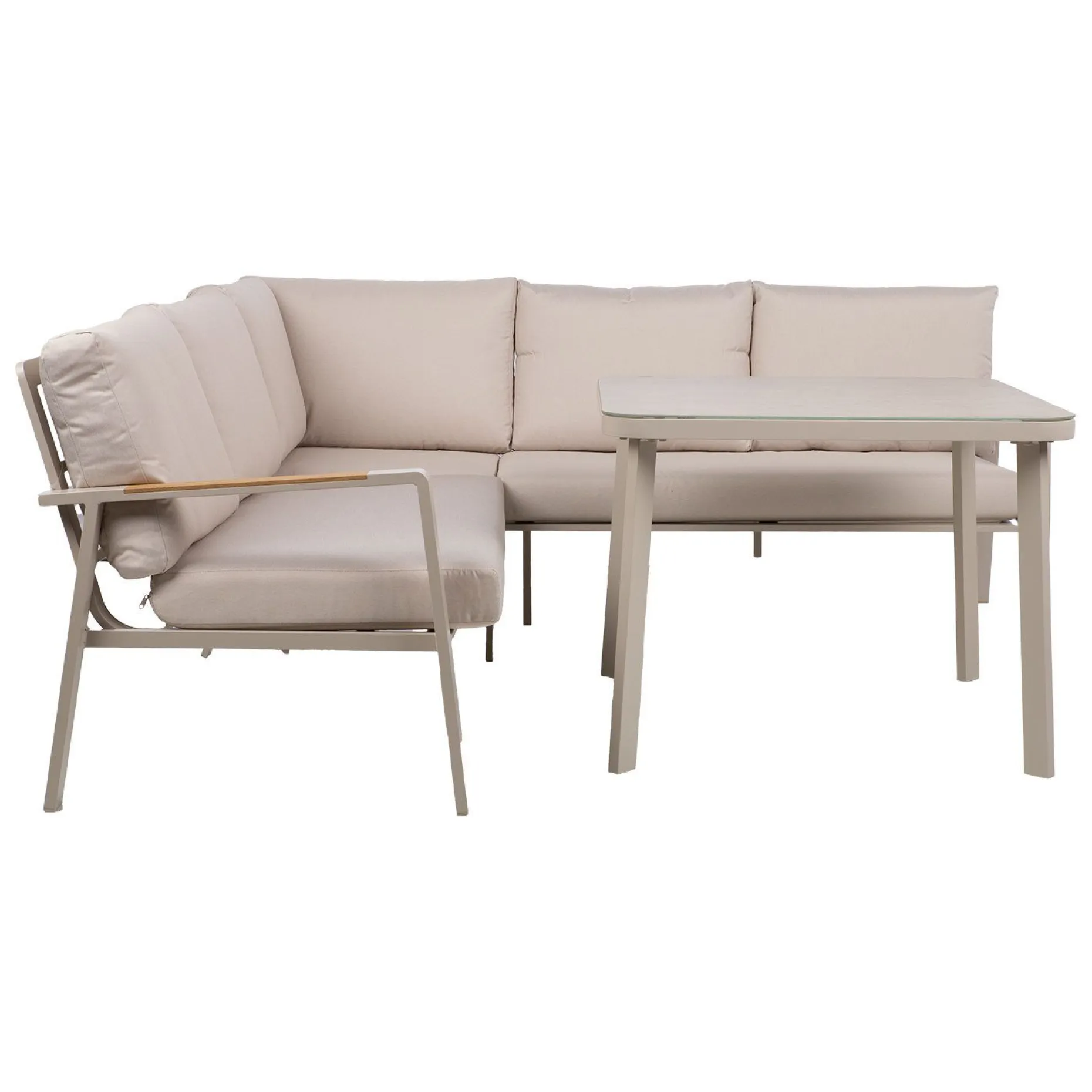Hagemøbelsett HOME4YOU Upland bord og hjørnesofa beige