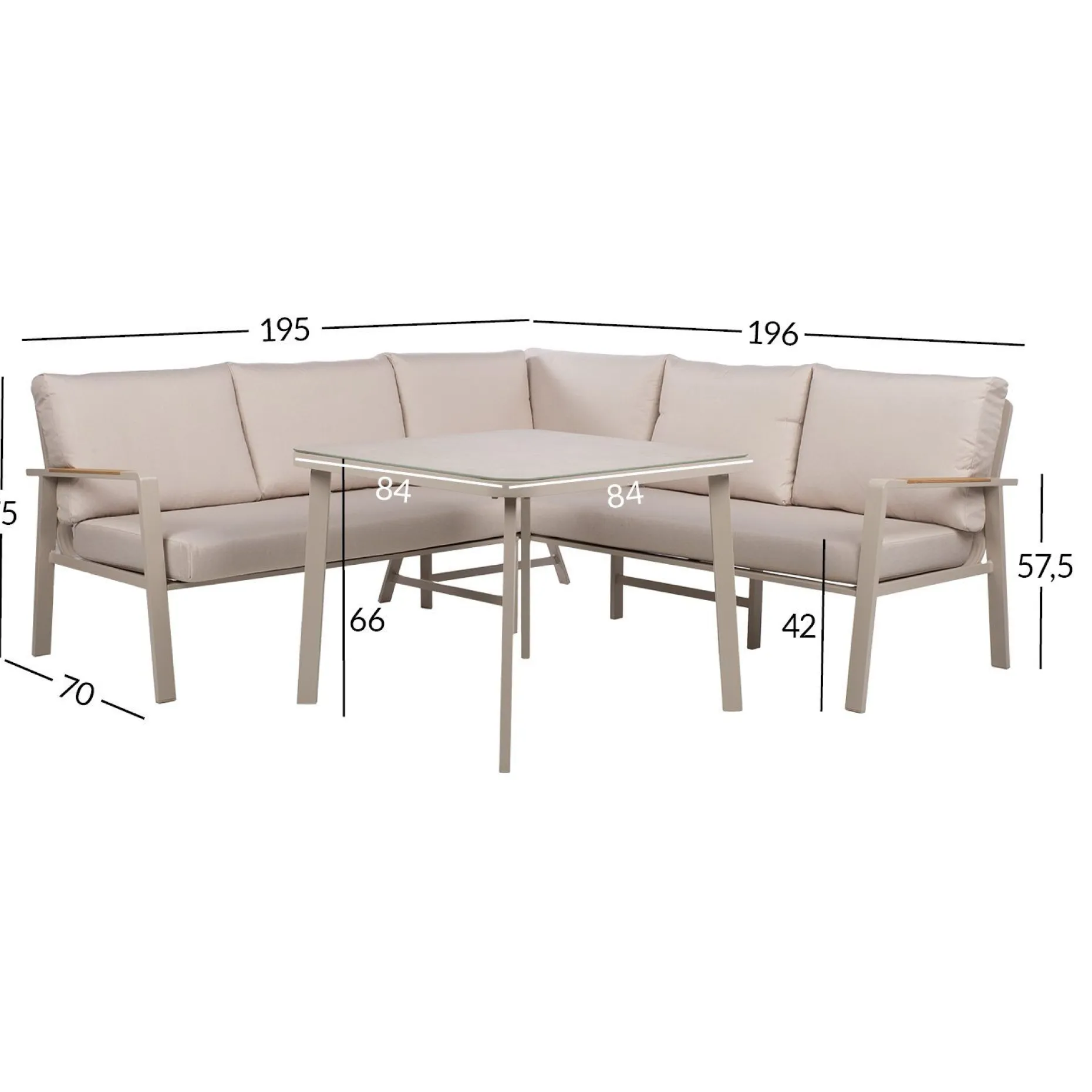 Hagemøbelsett HOME4YOU Upland bord og hjørnesofa beige