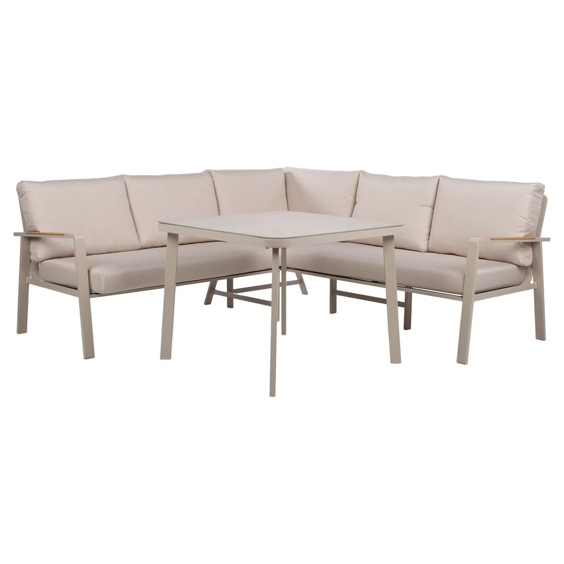 Hagemøbelsett HOME4YOU Upland bord og hjørnesofa beige