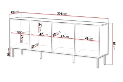 Hammarstrand Kommode Mørkt tre Bred 201 cm Høyde 81 cm Dybde 42 cm