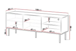 Hammarstrand Ribbet TV-benk mørkt tre med oppbevaring – 42 cm dyp, 150 cm bred, 58 cm høy