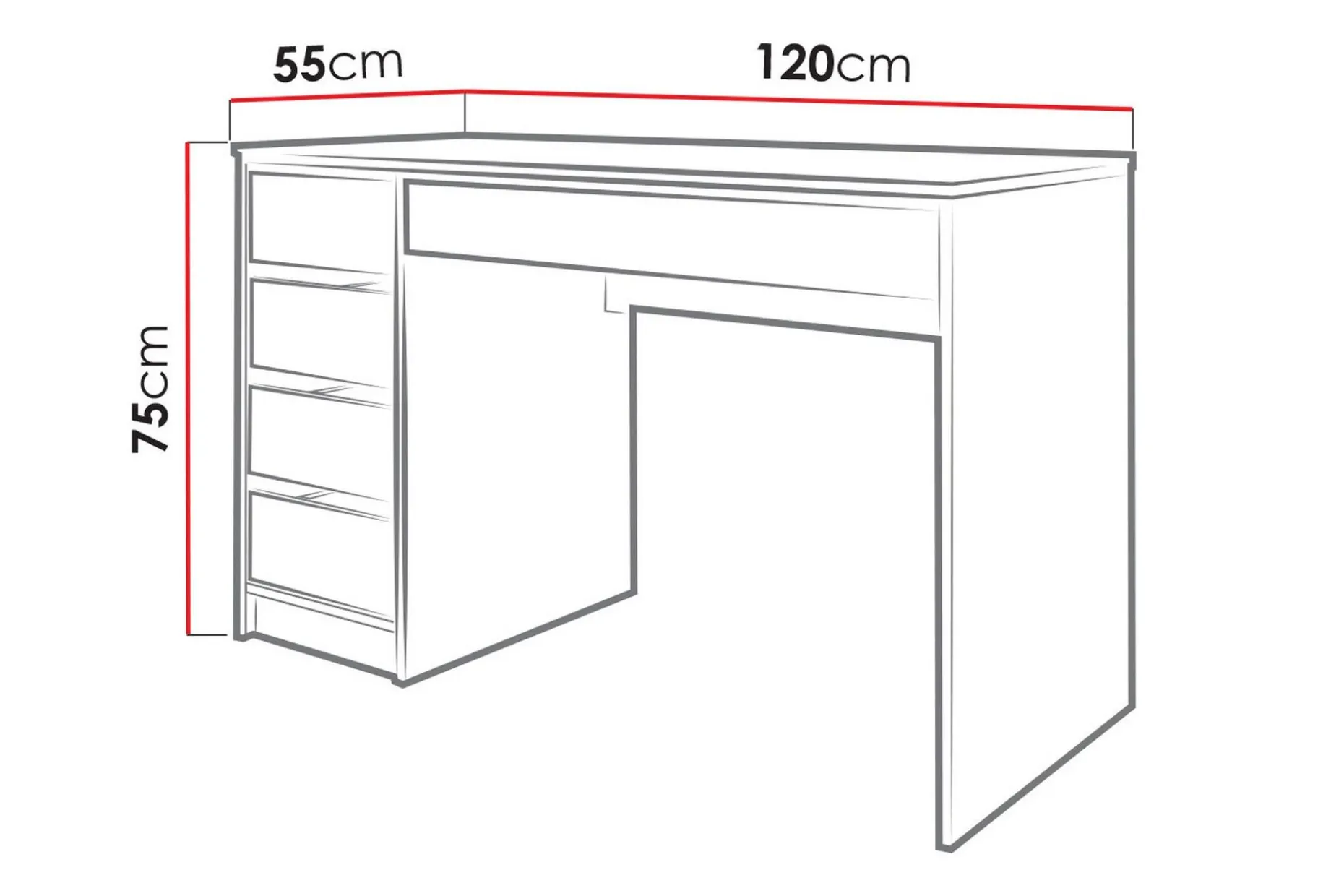 Harland Skrivebord 120 cm med 5 Oppbevaringsskuffer