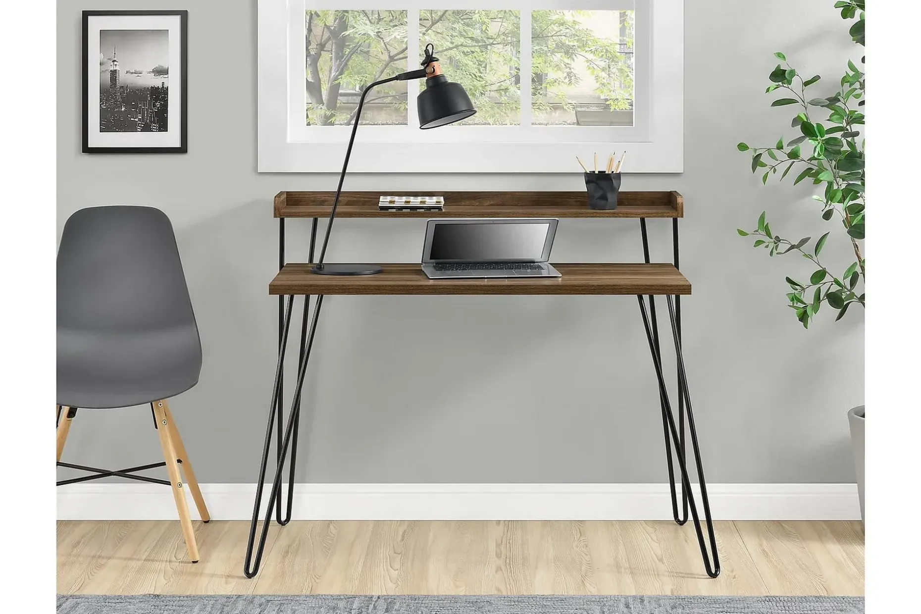 Haven Skrivebord 114 cm med Oppbevaringshylle Hvit/Svart