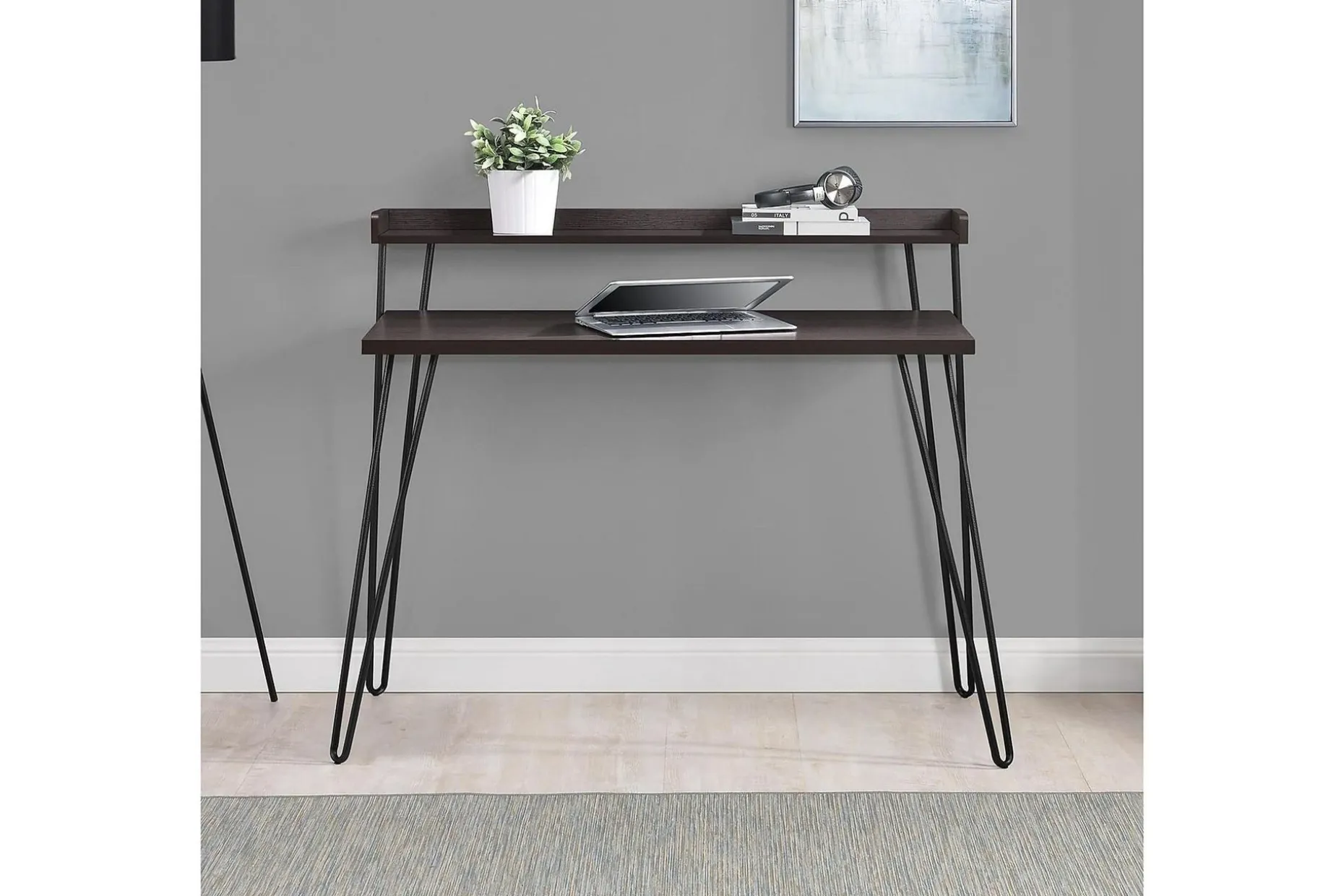 Haven Skrivebord 114 cm med Oppbevaringshylle Espresso/Svart