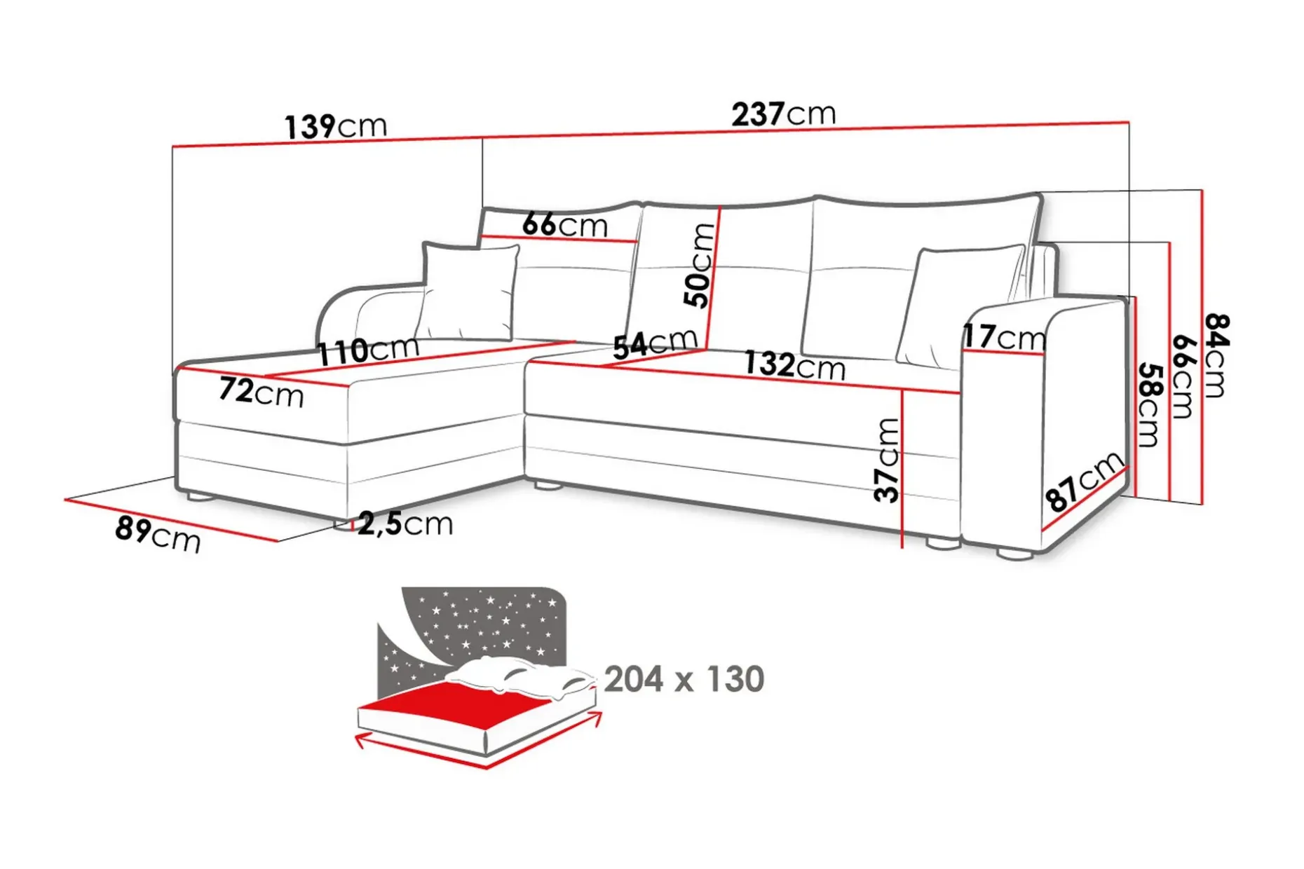Hewlet Sofa med Divan 3-seter