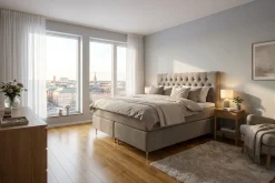 Hilton Lyx komplett sengpakke 180x200 cm kontinentalseng med knappepolstret sengegavl i chenille