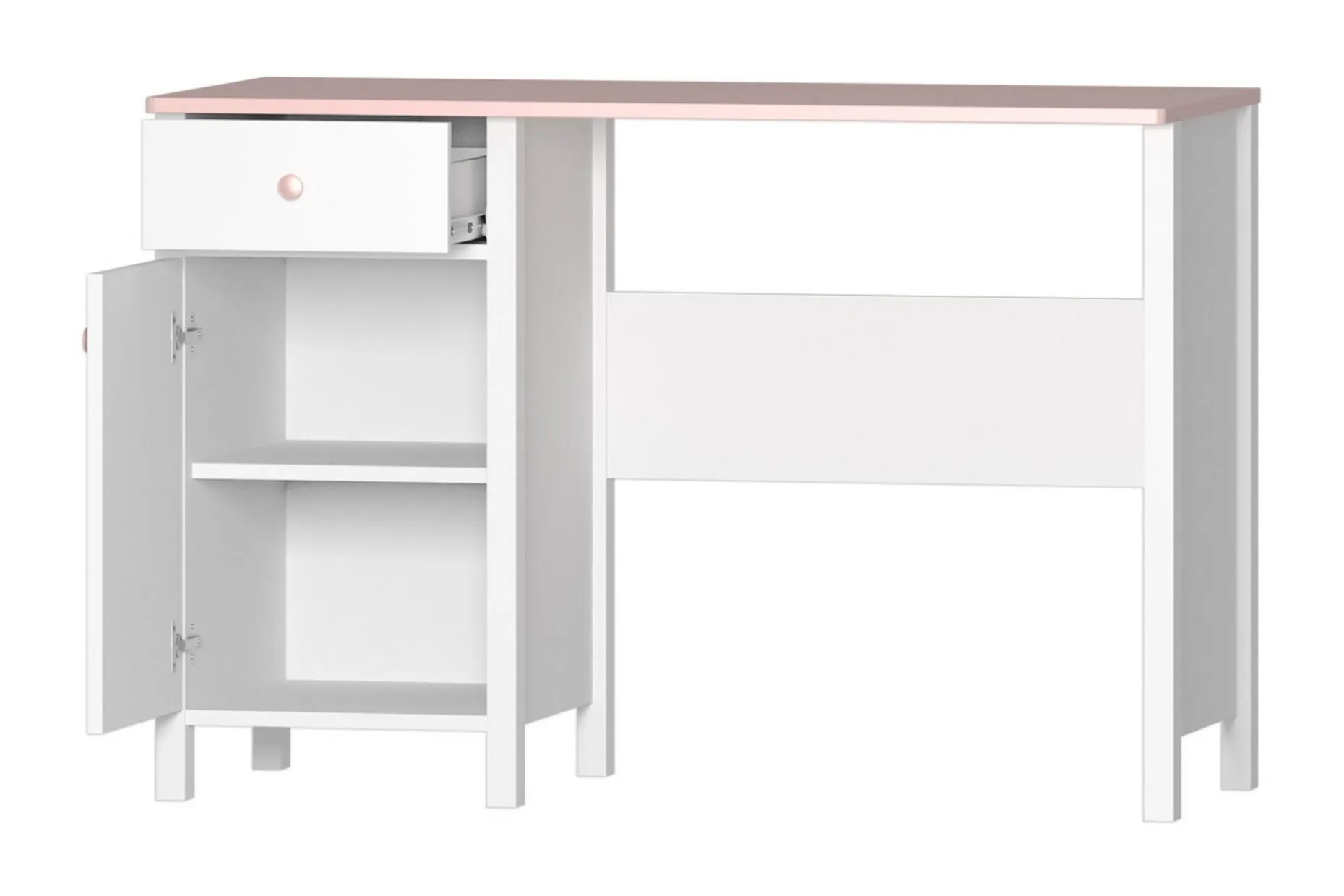 Hilts Skrivbord 110 cm med Förvaring Låda + Skåp Vit||Pink