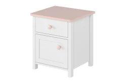 Hilts Sängbord Barn 42 cm med Förvaring Låda + Skåp Vit||Pink