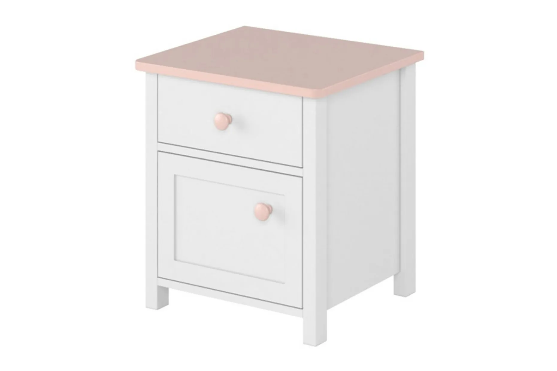 Hilts Sängbord Barn 42 cm med Förvaring Låda + Skåp Vit||Pink