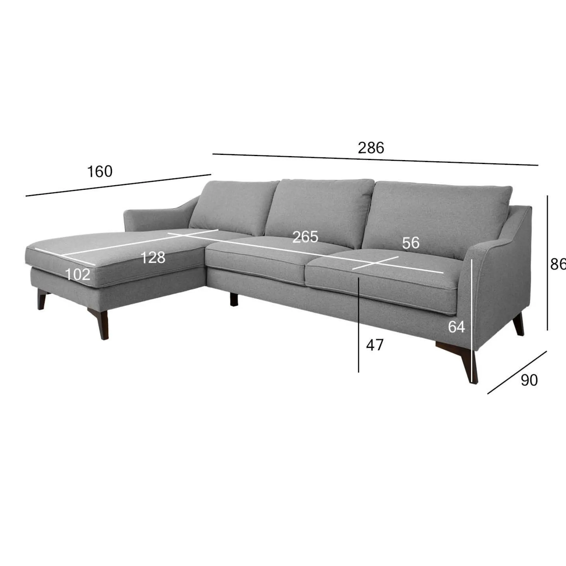 Hjørnesofa HOME4YOU Birgit venstre hjørne grå