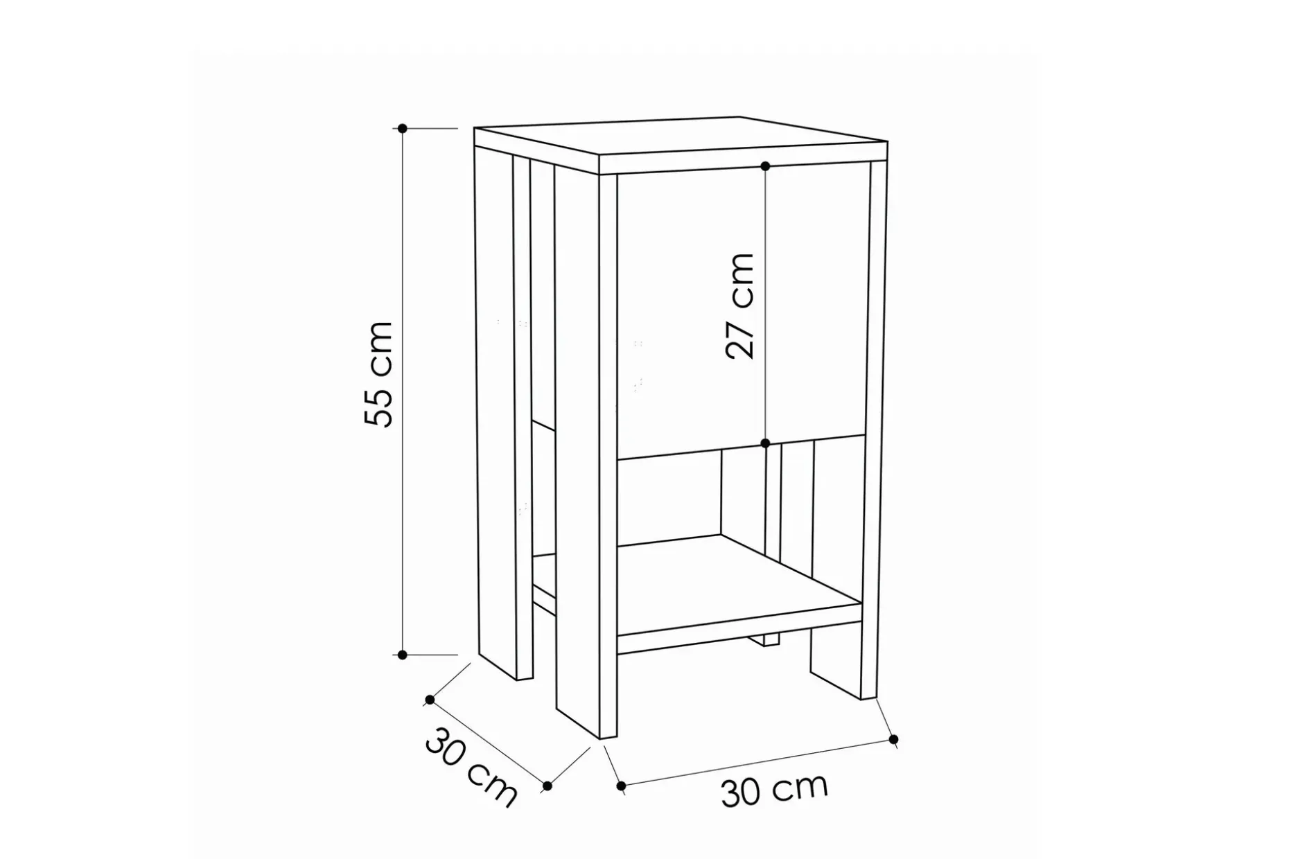 Homitis Nattbord 30 cm med Oppbevaring Hylle + Lucka